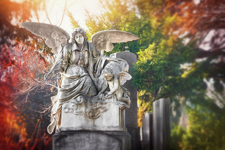 Angel and Cherub Zentralfriedhof Vienna  Photograph by Carol Japp