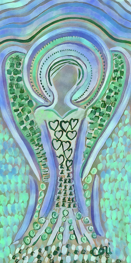 Angel by the Sea in Green and Blue Painting by Corinne Carroll