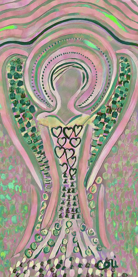 Angel by the Sea in Pink and Emerald Painting by Corinne Carroll