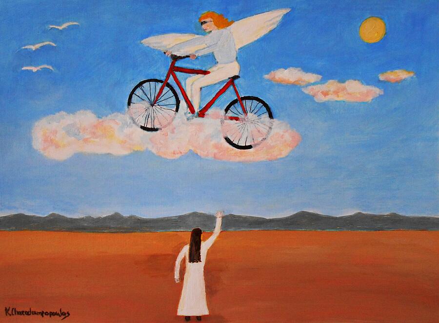 Angel Cyclist Painting by Konstantinos Charalampopoulos