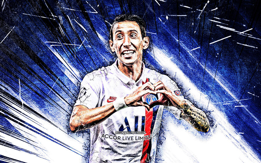 Angel Di Maria grunge art PSG Argentine footballers soccer blue ...