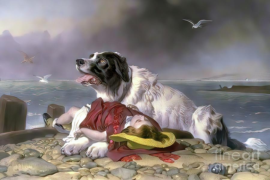  Angel Dog Rescue Save Mixed Media by Edward Landseer