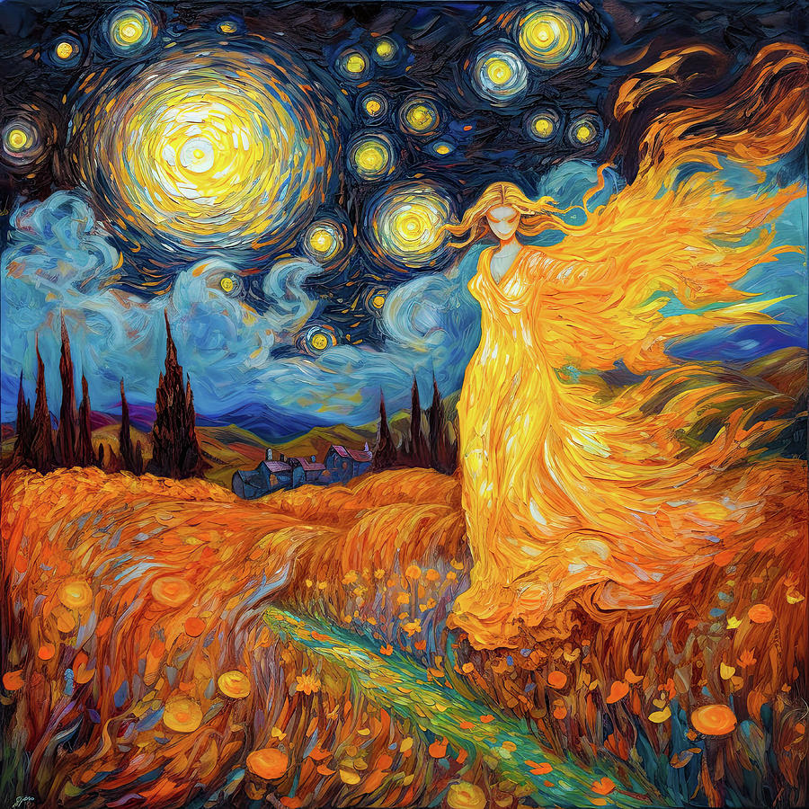 Angel Dream 05 Golden Starry Night Digital Art by Matthias Hauser
