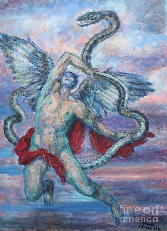 Angel Fighting Evil Painting by Veronica Cassell vaz
