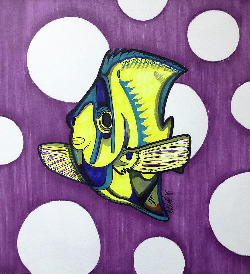Angel Fish Blue and Yellow Drawing by Creative Spirit