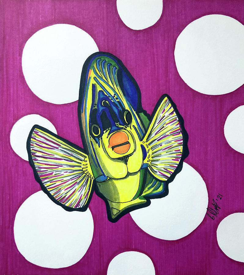 Angel Fish Yellow Drawing by Creative Spirit