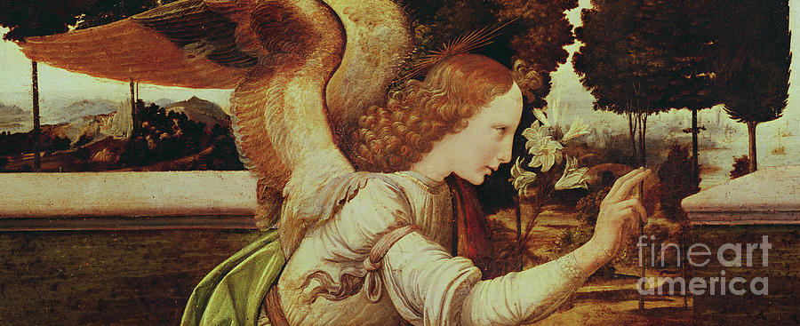 Angel Gabriel, detail from the Annunciation Painting by Leonardo da Vinci
