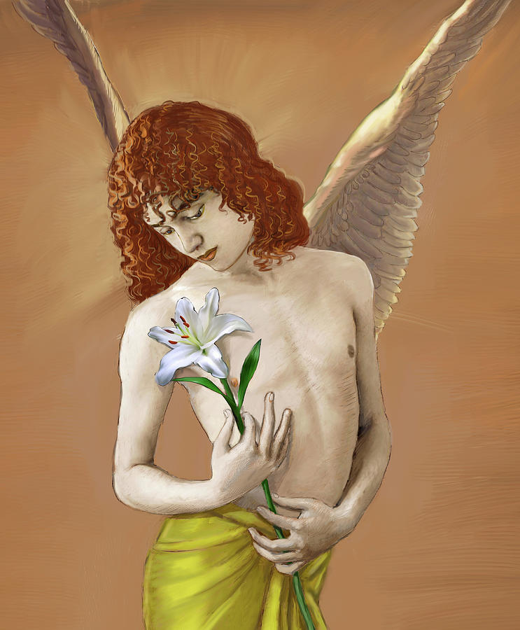 Lily Digital Art - Angel Holding A Lily 2 by Dominique Amendola