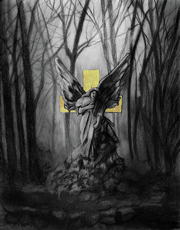 Angel Drawing - Angel in the Dark Forest by Nadija Armusik