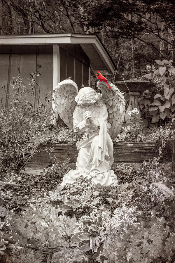 Angel in the Garden in Vintage Sepia Photograph by Debra and Dave Vanderlaan