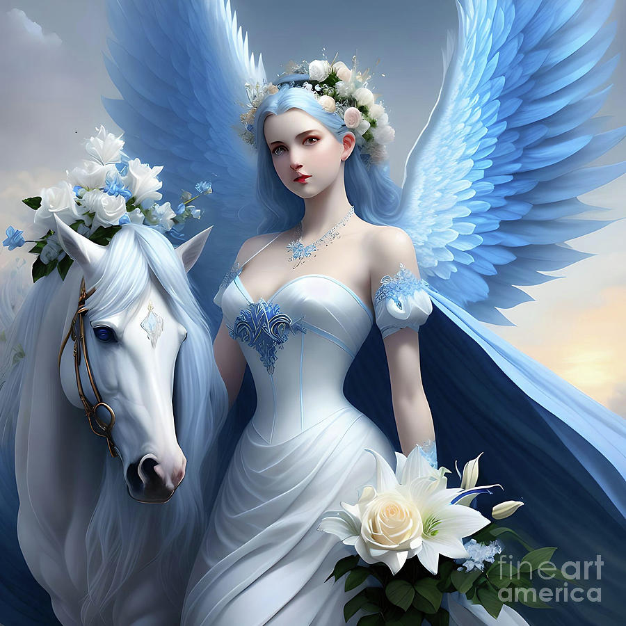 Angel in white and blue Digital Art by Ludwina Van hyfte - Pixels