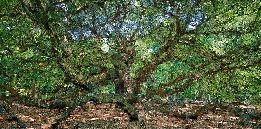 Angel Oak Panorama Painting Painting by Dan Sproul