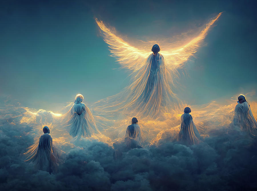 Angel on clouds in Heaven 01 Digital Art by Matthias Hauser
