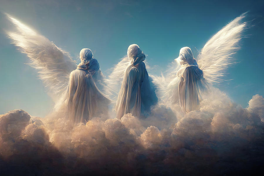 Paradise Digital Art - Angel on clouds in Heaven 02 by Matthias Hauser