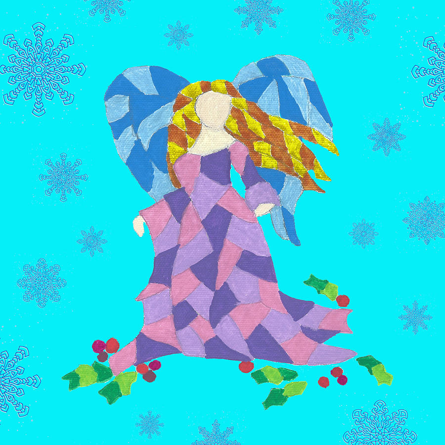 Angel Painting in a Colorful Geometric Pop Art Style with Snowflakes Mixed Media by Ali Baucom