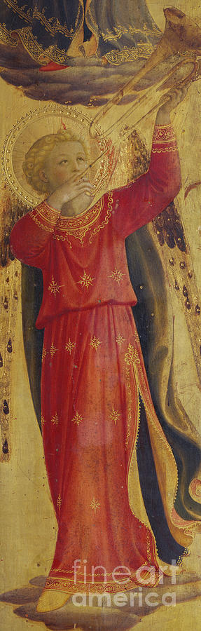 Fra Angelico Painting - Angel Playing A Trumpet, Detail From The Linaiuoli Triptych, 1433 by Fra Angelico by Fra Angelico