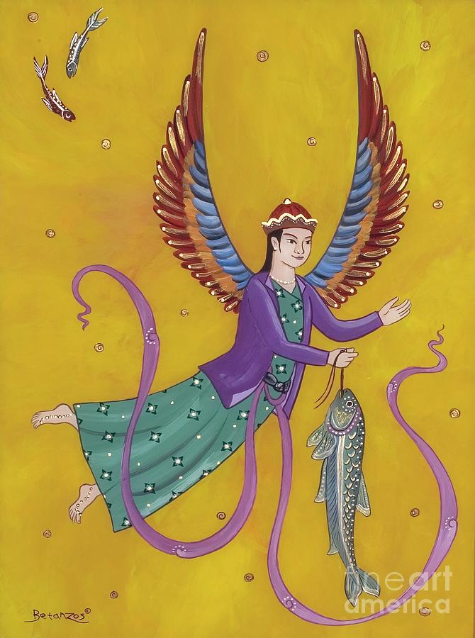 Art Glass Painting - Angel Raphael by Sue Betanzos Art Glass Painting - Angel Raphael by Sue Betanzos