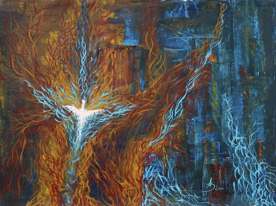 Angel Rising, Spirit Guide with Wings - Acrylic Painting on Canvas, Abstract Art Painting by Aneta Soukalova