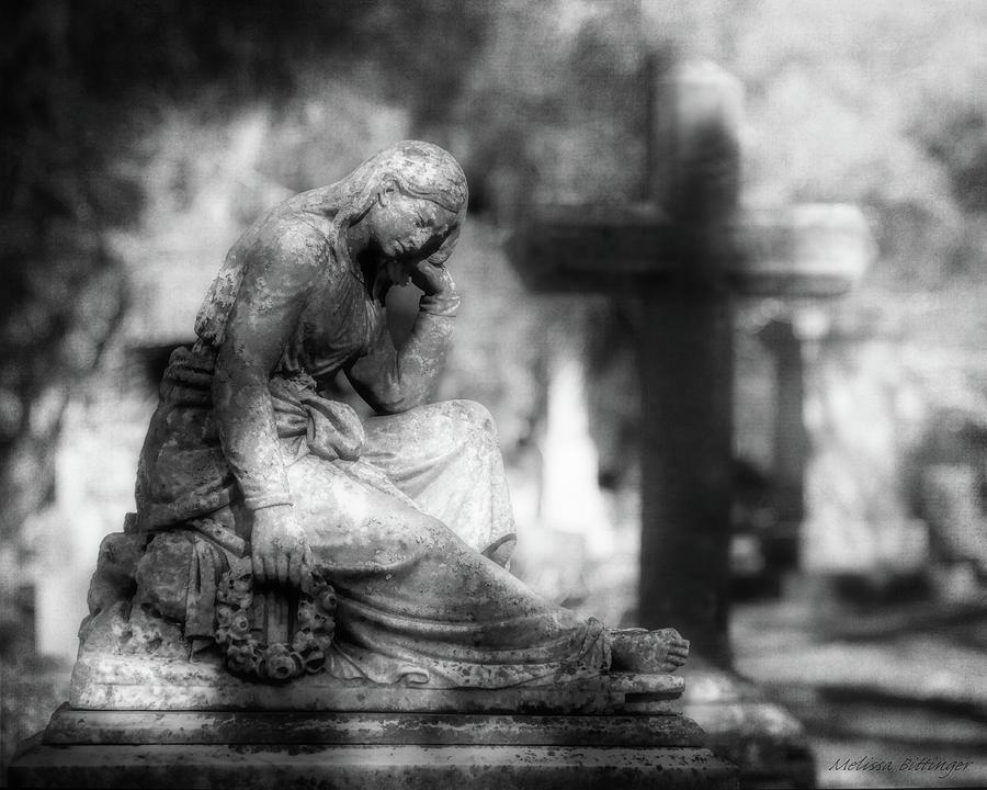 Angel Statuary Cemetery Cross Photograph by Melissa Bittinger