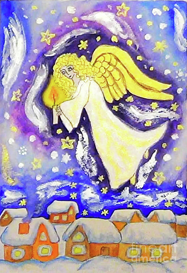 Angel with candle, painted Christmas picture Painting by Irina Afonskaya