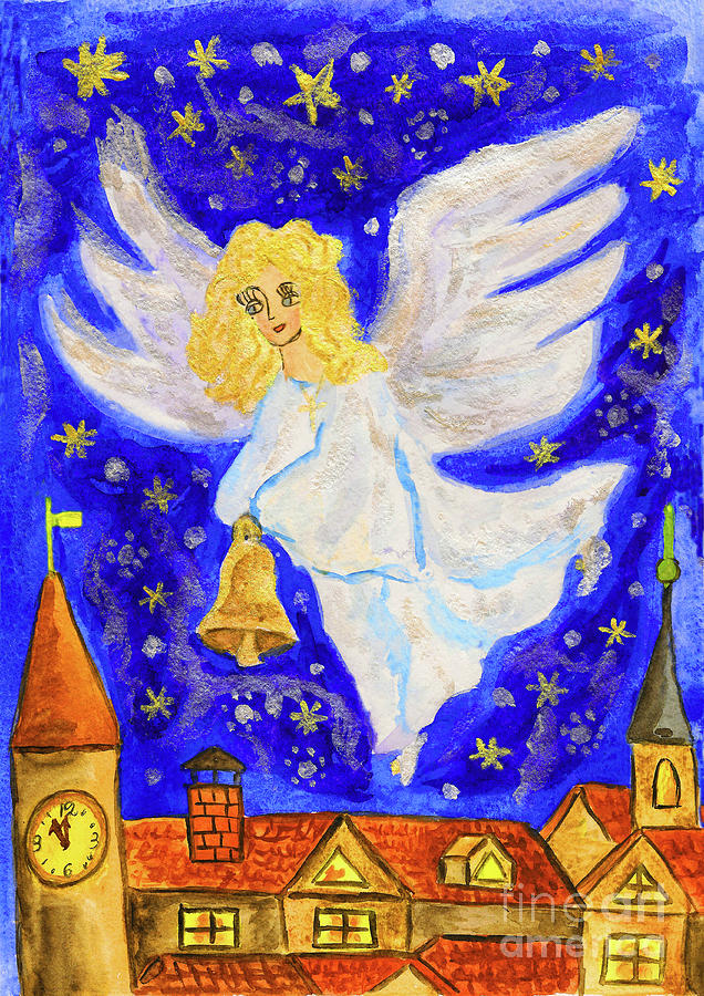 Angel with Christmas bell Painting by Irina Afonskaya