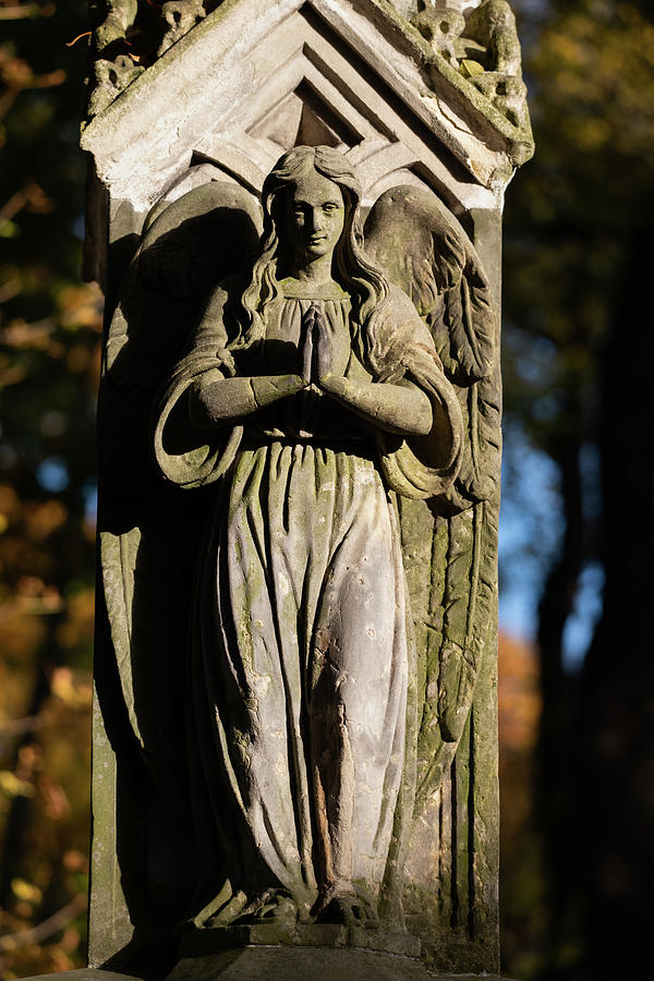 Angel With Praying Hands Tombstone Sculpture Photograph by Artur Bogacki