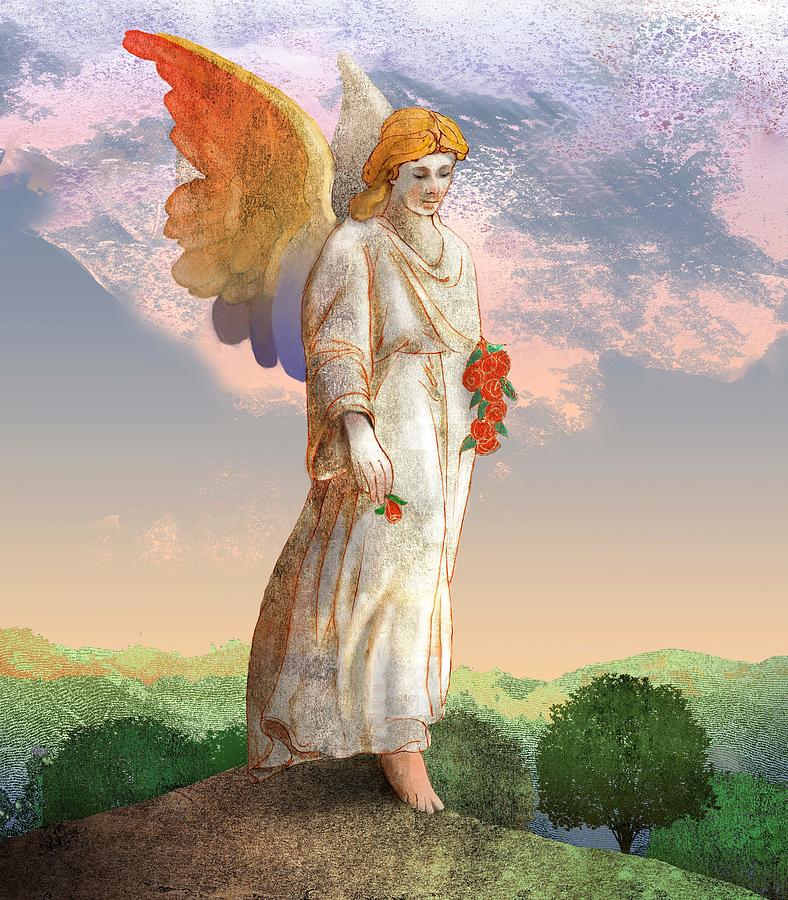 Angel with Roses Digital Art by Cap Pannell