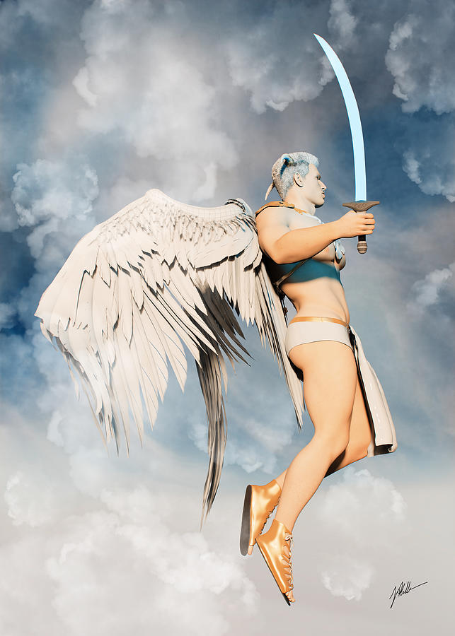 Nude Digital Art - Angel with sword of light by Joaquin Abella