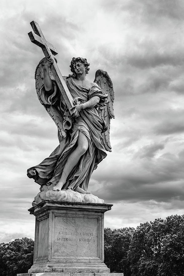 Black And White Photograph - Angel with the Cross by Mike Schaffner
