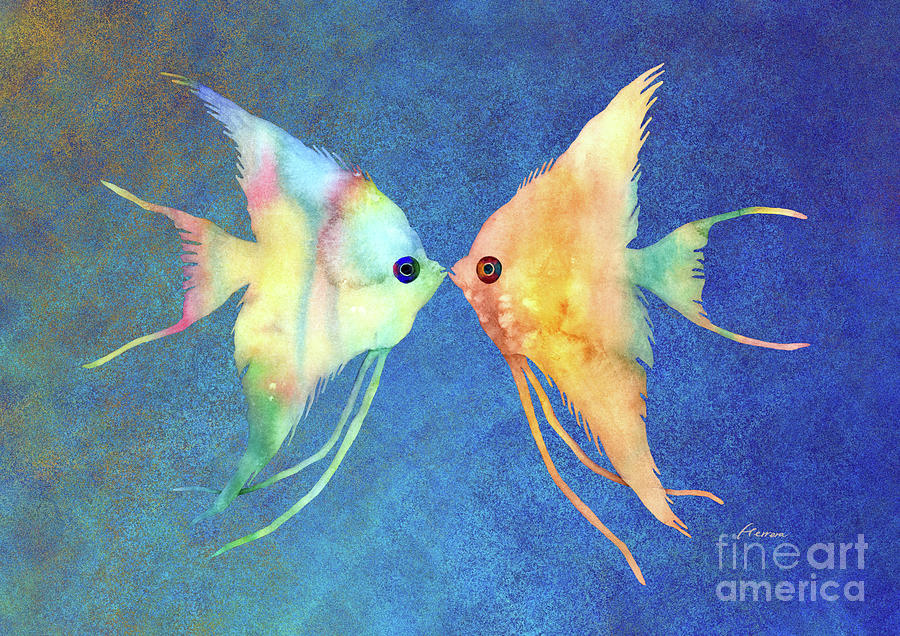 Angelfish Kissing On Blue Painting