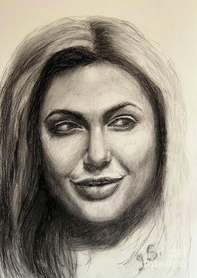 Portrait Drawing - Angelina Jolie portrait , charcoal drawing by Julia Strittmatter