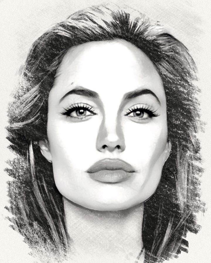 Angelina Jolie Sketch Portrait Digital Art by Scott Wallace Digital Designs