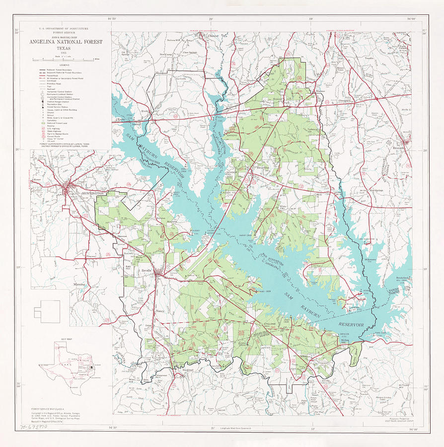 Angelina National Forest Map 1974 Vintage Texas Woodland Reserve Atlas ...