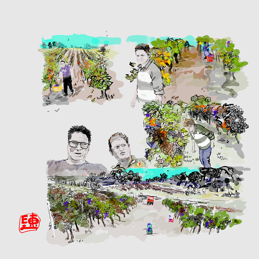 Angelo and Giuseppe make wine Digital Art by Debbi Saccomanno Chan