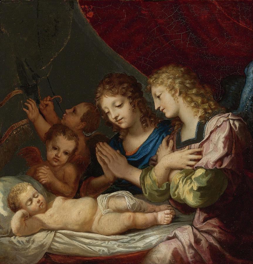 Angels Adoring the Sleeping Christ Painting by Jacques Stella