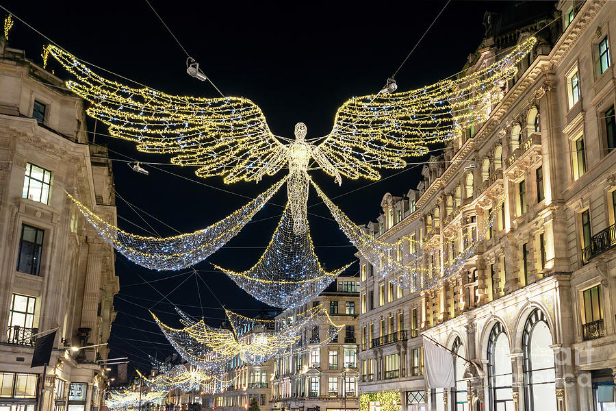 Angels Christmas lights in Regent street, London Photograph by Delphimages Photo Creations