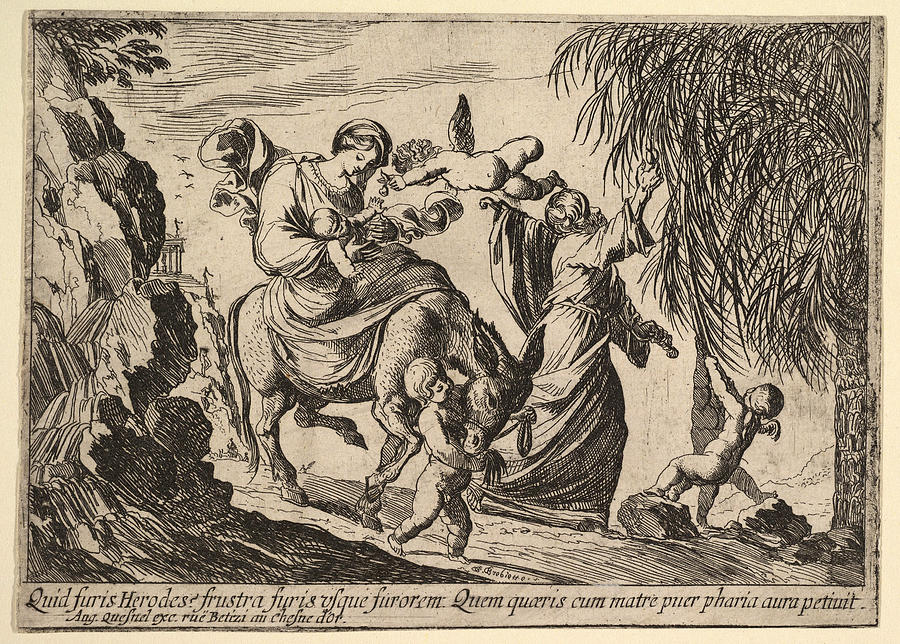 Angels Giving Dates to Child Drawing by Pierre Brebiette