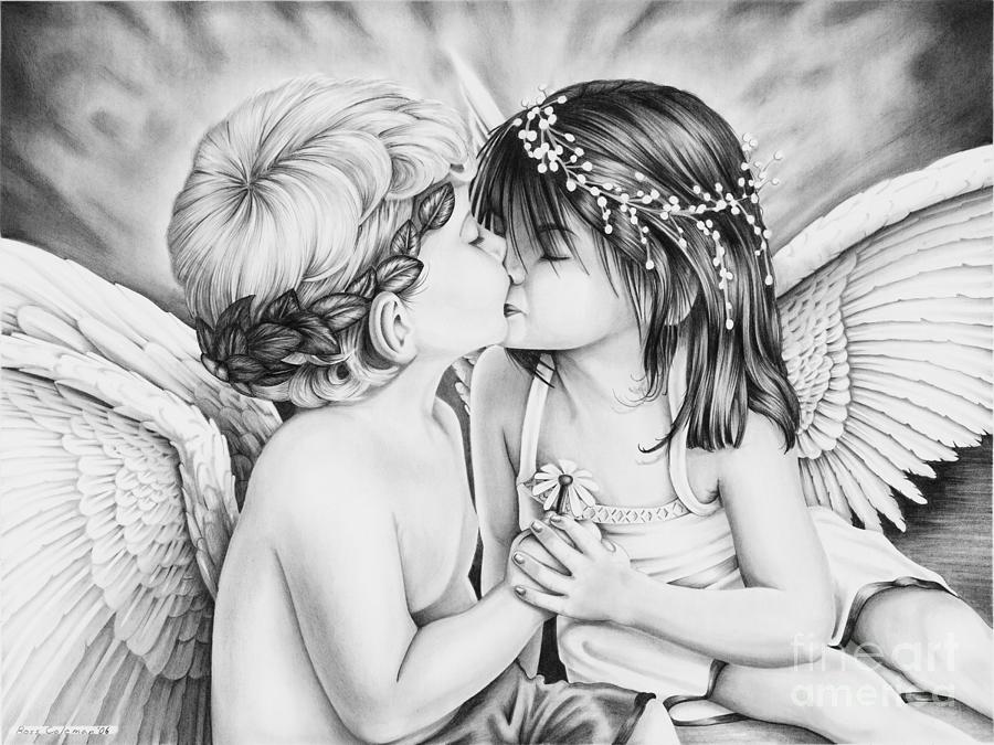 Angels Kissing Drawing by Ross Coleman Angels Kissing Drawing by Ross Coleman