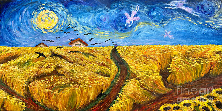 Angels over Rye Field Painting by Ella Boughton