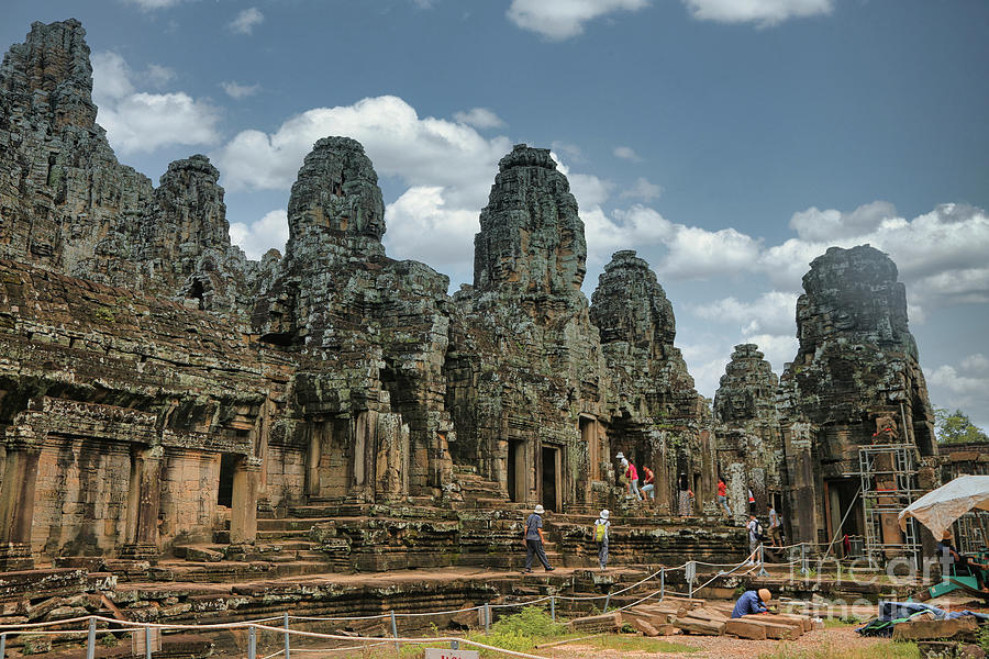 Landscape Photograph - Angkor Tom Cambodia Reconstruction Color Temple  by Chuck Kuhn