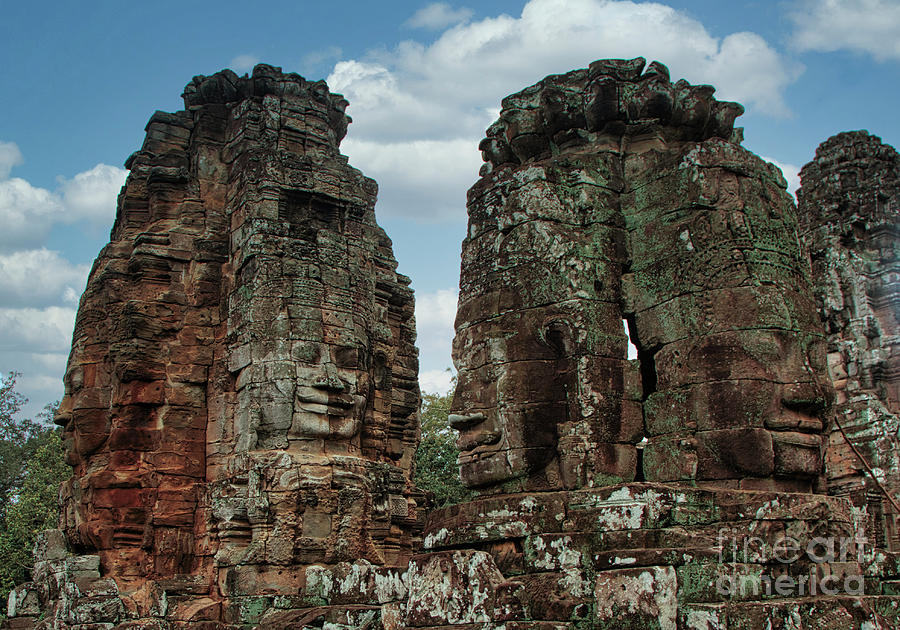 Angkor Tom Landscape 12th Century Faces Color Cambodia  Photograph by Chuck Kuhn