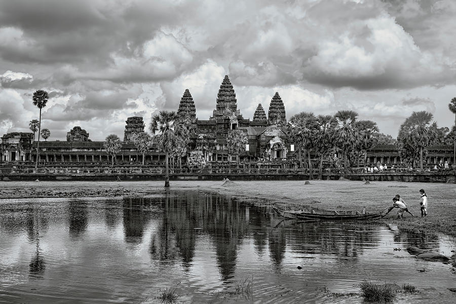 Angkor Wat Landscape Panorama Black White  Photograph by Chuck Kuhn