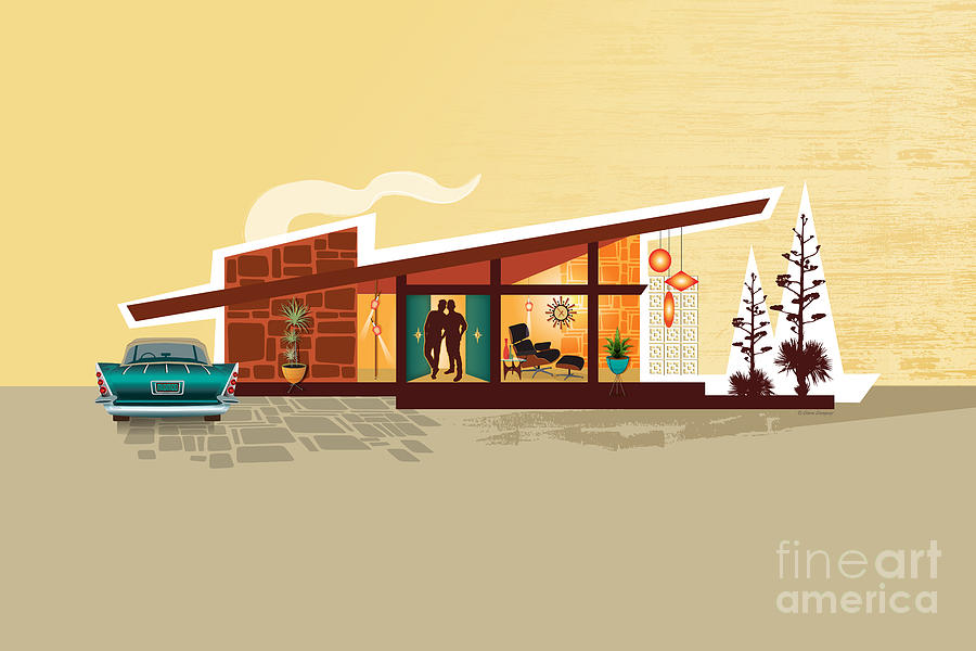Angle Roof Mid Century Modern House - Men - PS Digital Art by Diane Dempsey