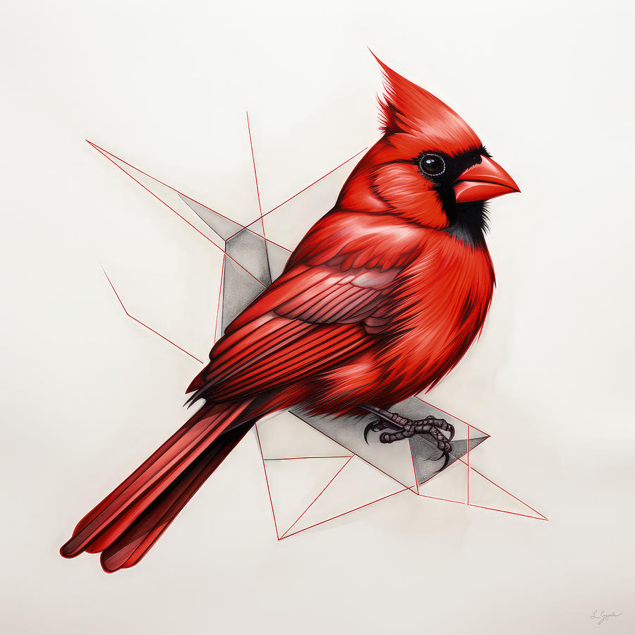 Red Cardinal Painting - Angled Symphony by Lourry Legarde