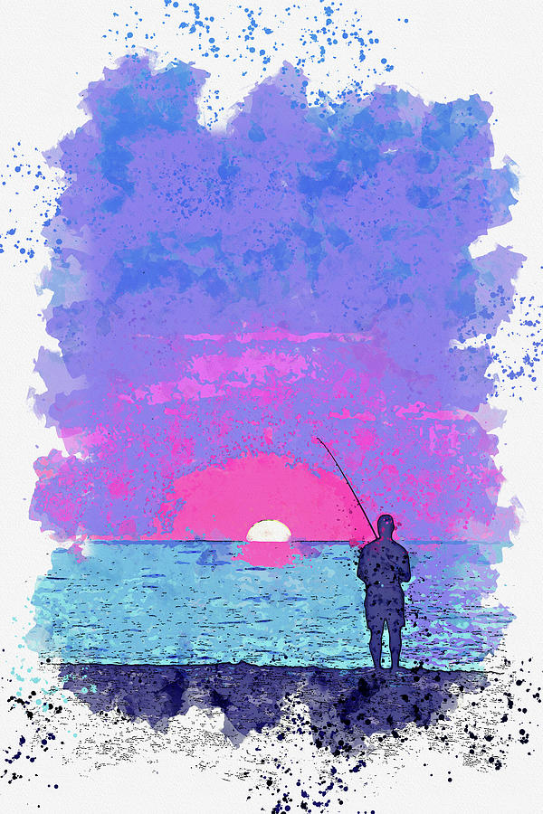 Angler Fishing Silhouette 4, Ca 2021 By Ahmet Asar, Asar Studios Painting
