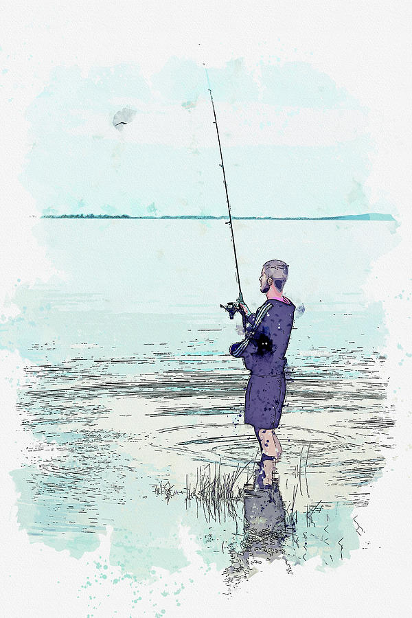 Angler Fishing Silhouette  - 96, Ca 2021 By Ahmet Asar, Asar Studios Painting