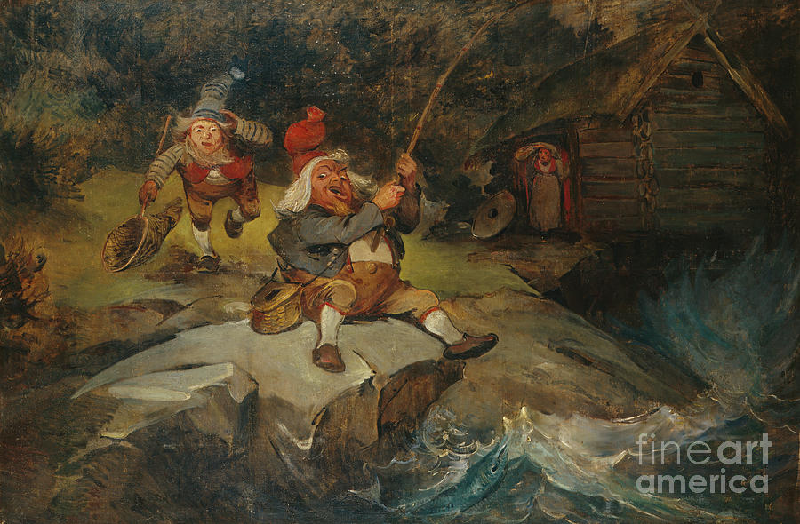 Angling, 1895 Painting by O Vaering by Nils Bergslien