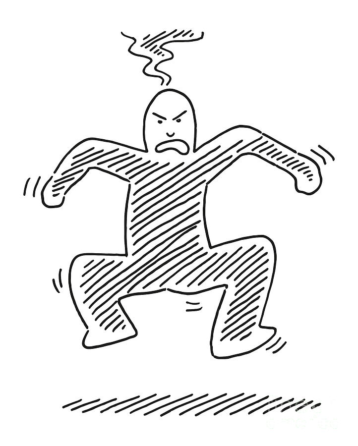 Black And White Drawing - Angry Human Figure Jumping Drawing by Frank Ramspott