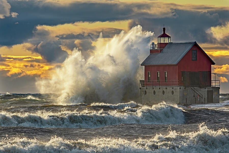 Grand Haven Lighthouse Angry Lake Photograph by Roger Swieringa - Fine ...