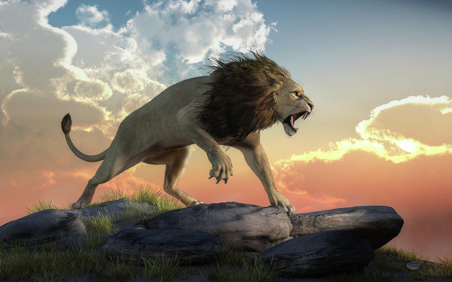 Angry Lion Digital Art by Daniel Eskridge